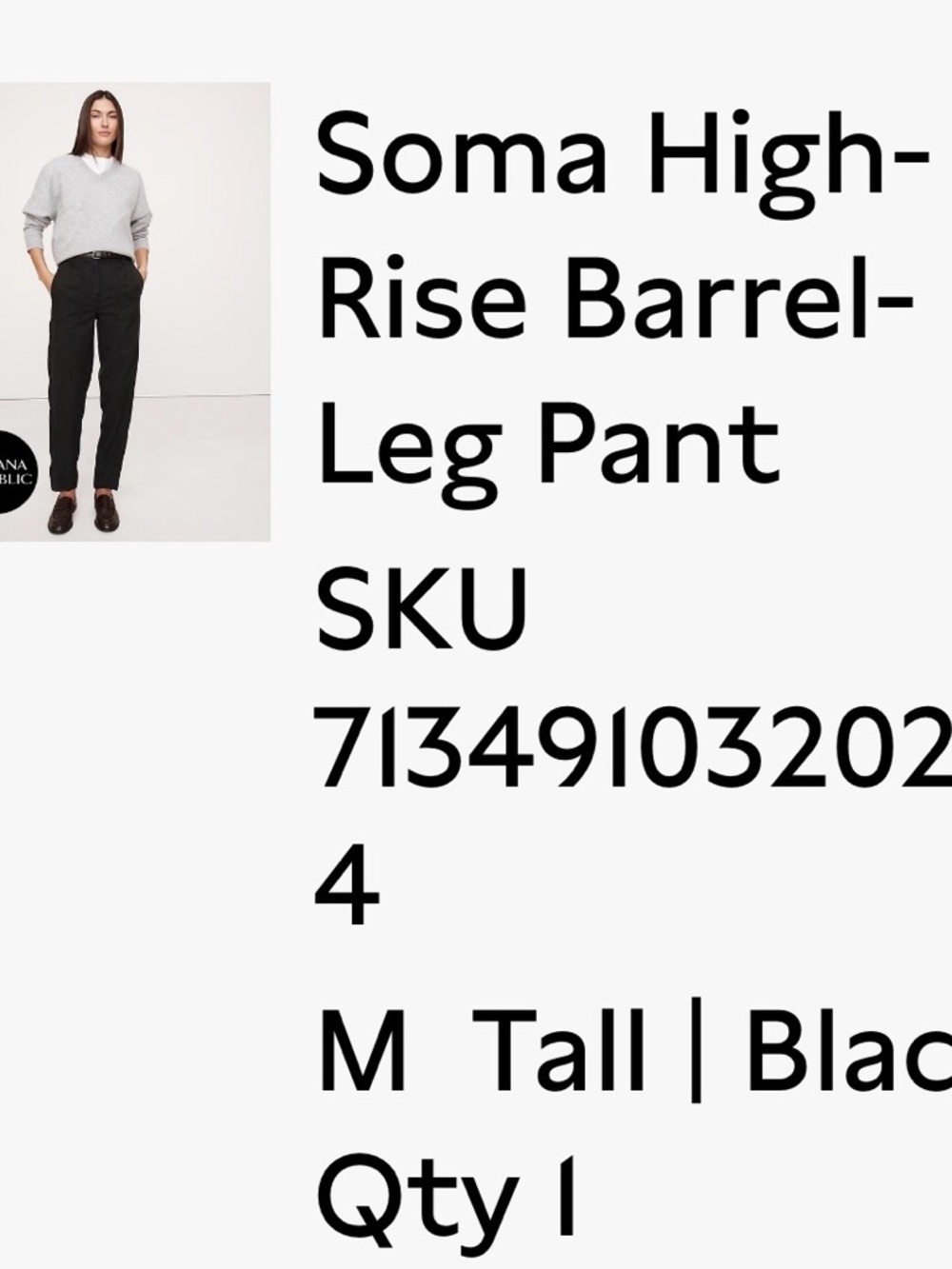 Banana Republic Black Soma High-Rise Barrel-Leg Pants